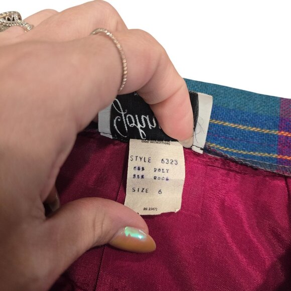 Vintage Johnny B Plaid Wool Skirt & Jacket Set Fuchsia & Teal M Classic 2-Piece - Picture 7 of 11